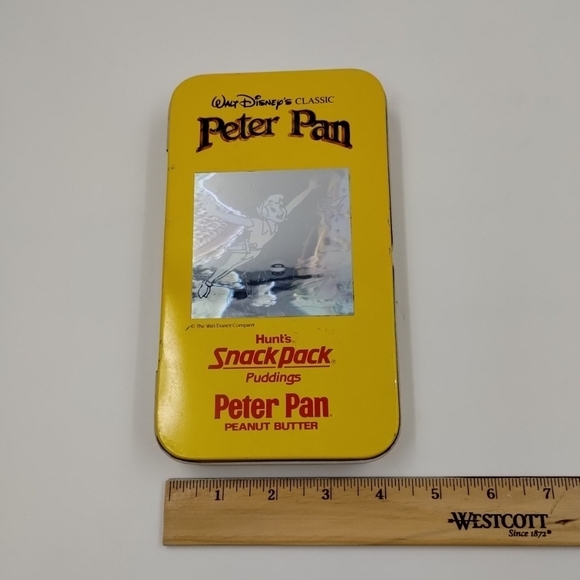Peter Pan Walt Disney Collectible Tin W/ Sticker PB Hunts Tinkerbell Vintage - Picture 10 of 11
